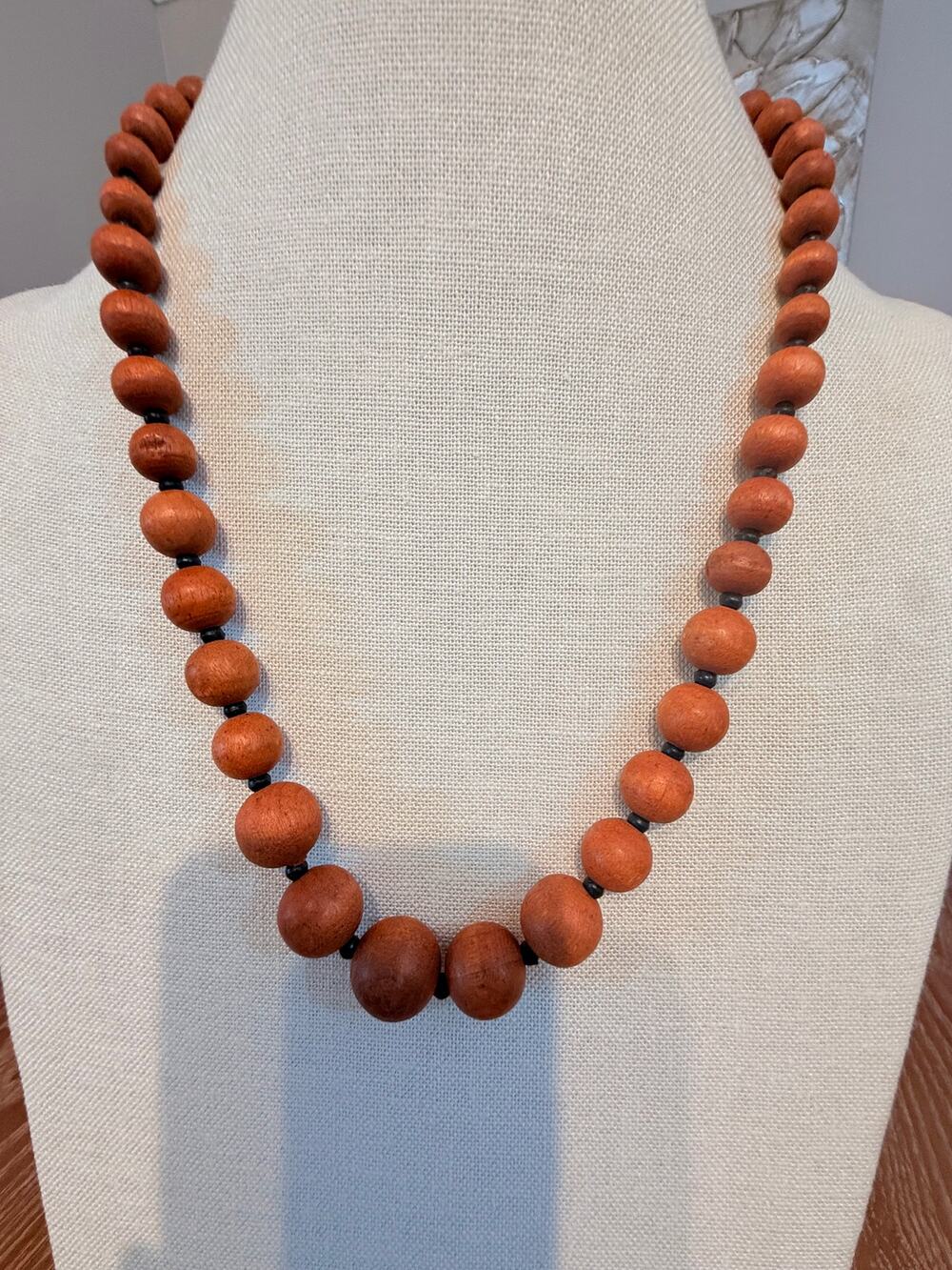 Graduated Wood Bead Necklace 23” Boho Statement